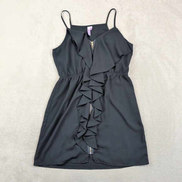 Alya Y2K Ruffle Zip Front Mini Dress Large Black Sleeveless Edgy Party Chic Goth — photo 2